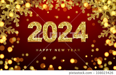 Banner metal numbers 2023 with gold glitter vector Banner metal numbers 2023 with gold glitter vector 108023426
