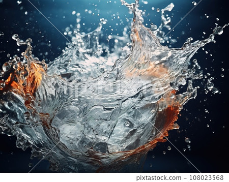 Detail to splashing and flowing a colorless, transparent water, water splash effect 108023568