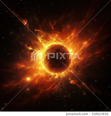 Burning sun in the space or galaxy, concept on theme of ecology, environment Burning sun in the space or galaxy, concept on theme of ecology, environment 108023656