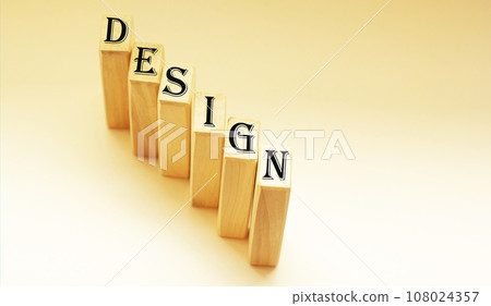 on a yellow background wooden blocks with text design. 108024357