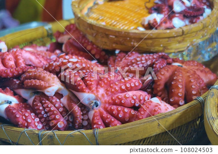 boiled octopus in a basket 108024503