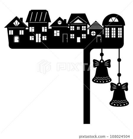 Laser-cut corner of the Christmas door, black silhouette, Christmas decor 108024504