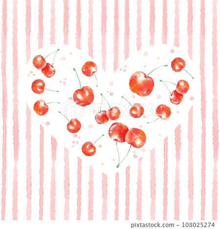 Cherries watercolor heart background material 108025274