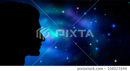 Vector illustration of human head silhouette with galaxy 108025849