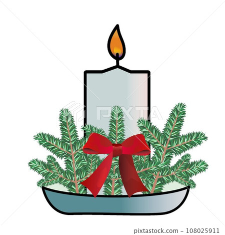 Illustration of Christmas candles decorated with pine branches Illustration of Christmas candles decorated with pine branches 108025911