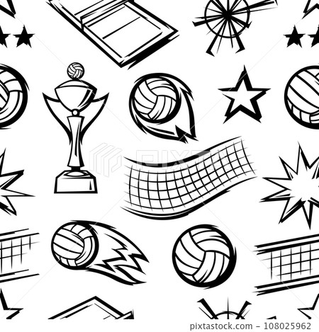 Pattern with volleyball items. Sport club illustration. 108025962