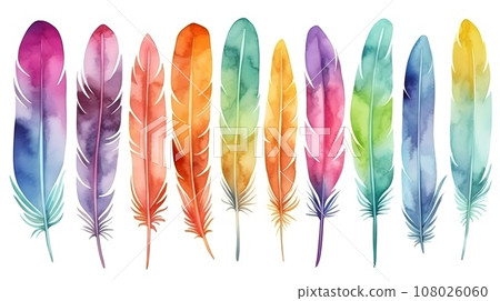 Set of bird feathers on transparent background 108026060