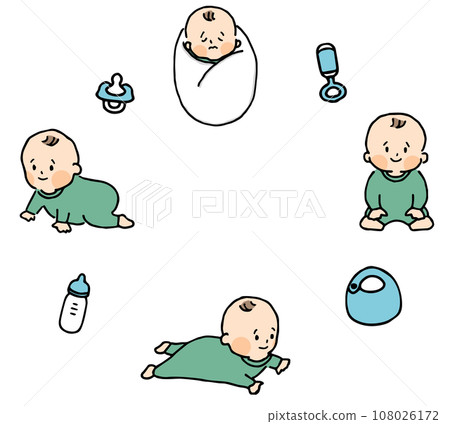 插圖集的嬰兒在嬰兒的衣服 插圖集的嬰兒在嬰兒的衣服 108026172