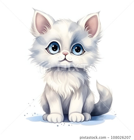 A lovable, cute, wide-eyed kitten illustration, white background 108026207