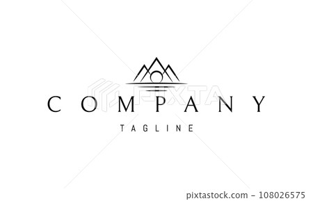 A vector logo with an abstract image of three mountains with the sun at the base. 108026575