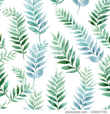Seamless watercolor pattern of green fern leaves 108027391