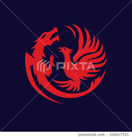 Silhouette of phoenix bird and dragon Silhouette of phoenix bird and dragon 108027581