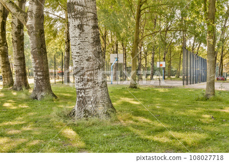 a park with some trees and grass in the fore - image was taken from an airplane window, but no one can see it a park with some trees and grass in the fore - image was taken from an airplane window, but no one can see it 108027718