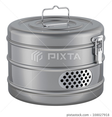 Surgical Stainless Steel Dressing Drum. Box sterilizing, steam sterilizer. 3D rendering Surgical Stainless Steel Dressing Drum. Box sterilizing, steam sterilizer. 3D rendering 108027918