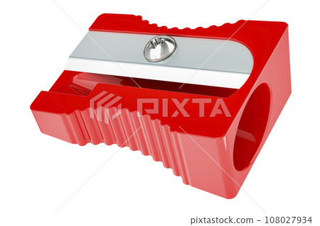 Plastic Pencil Sharpener, red color. 3D rendering 108027934