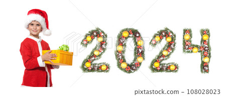 Boy Santa Claus and 2024 christmas number 108028023