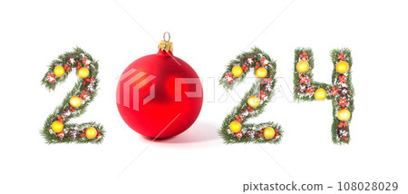 Red christmas ball and 2024 number 108028029