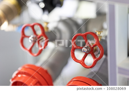 Close-up of red safety valves. Close-up of red safety valves. 108028069