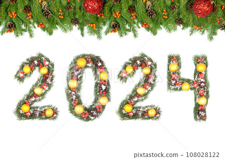 Christmas tree framework and 2024 number Christmas tree framework and 2024 number 108028122