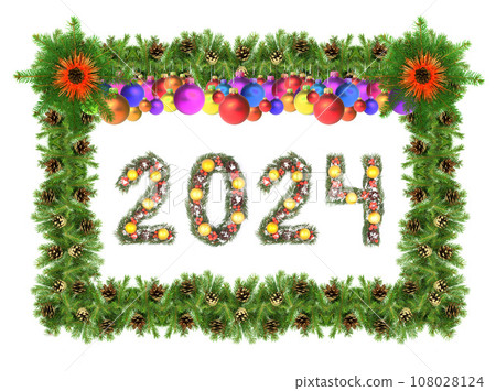 Christmas tree framework and 2024 number Christmas tree framework and 2024 number 108028124