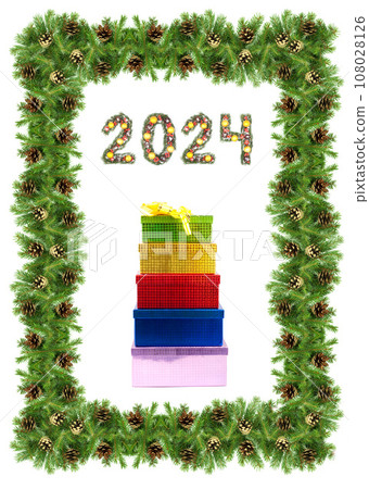 Christmas tree framework and 2024 number Christmas tree framework and 2024 number 108028126
