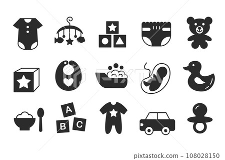 Newborn Baby Accessories, Goods Glyph Icons Set. 108028150