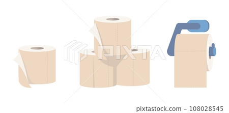 Toilet paper. Hygiene toiletry product. Sanitary wipe napkins for bathroom. Rolled around a cardboard cylinder. Household item for restrooms cartoon flat isolated illustration. Vector concept Toilet paper. Hygiene toiletry product. Sanitary wipe napkins for bathroom. Rolled around a cardboard cylinder. Household item for restrooms cartoon flat isolated illustration. Vector concept 108028545