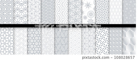 Geometric set of seamless gray and white patterns. Simple vector graphics. Geometric set of seamless gray and white patterns. Simple vector graphics. 108028657
