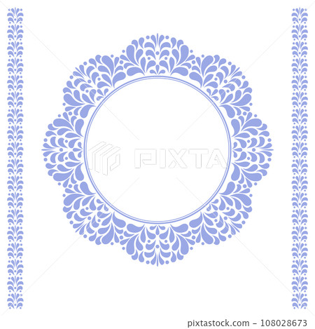Decorative frame Elegant vector element for design in Eastern style, place for text. Floral blue and white border. Lace illustration for invitations and greeting cards 108028673