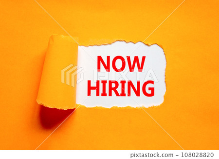 Now hiring symbol. Concept words Now hiring on beautiful white paper. Beautiful orange table orange background. Business marketing, motivational now hiring concept. Copy space. Now hiring symbol. Concept words Now hiring on beautiful white paper. Beautiful orange table orange background. Business marketing, motivational now hiring concept. Copy space. 108028820