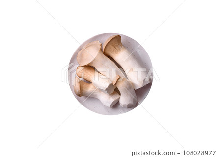 Pleurotus eryngii mushrooms on a dark concrete background Pleurotus eryngii mushrooms on a dark concrete background 108028977