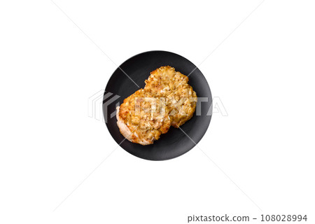 Delicious meat fried with Dijon mustard with salt, spices and herbs 108028994