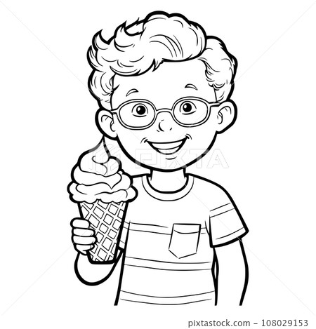 Boy Holding Ice Cream Coloring Page For Kids Boy Holding Ice Cream Coloring Page For Kids 108029153