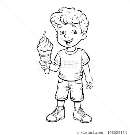 Boy Holding Ice Cream Coloring Page For Kids Boy Holding Ice Cream Coloring Page For Kids 108029154