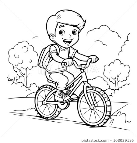 Boy Riding On Sleigh Coloring Page For Kids - Stock Illustration ...