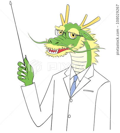 Illustration of a dragon doctor holding a pointing stick 108029267