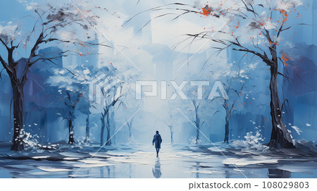 In the Grip of Seasons: A Captivating Landscape Merging Late Fall, Snow, and Dreary Weather 108029803