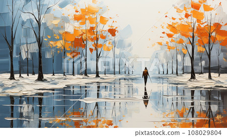 In the Grip of Seasons: A Captivating Landscape Merging Late Fall, Snow, and Dreary Weather 108029804