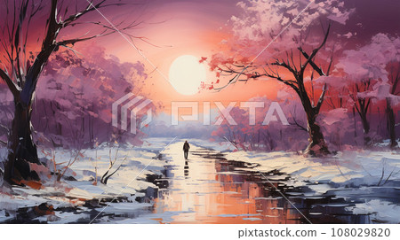 In the Grip of Seasons: A Captivating Landscape Merging Late Fall, Snow, and Dreary Weather 108029820