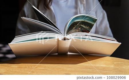 Hands holding, reading book closeup. Reader and literature 108029906