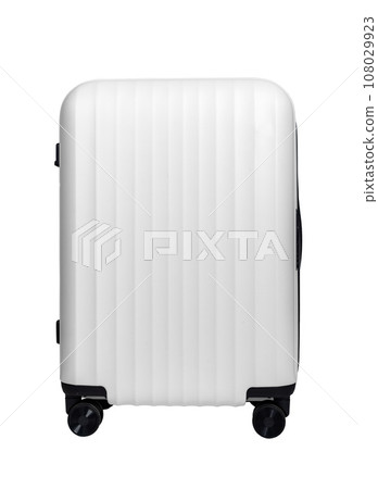 Spinner suitcase, wheeled luggage, baggage mockup isolated on white 108029923