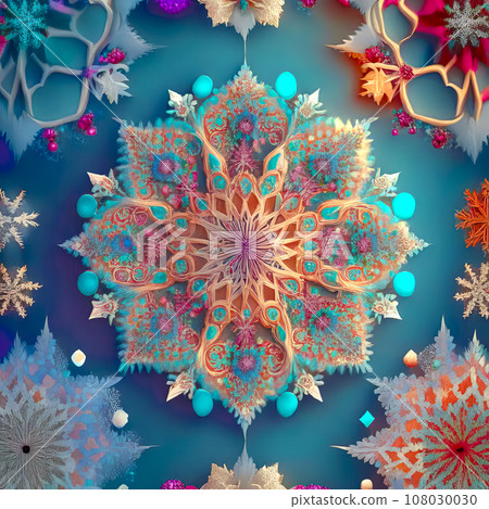 New Year, Christmas fantastic background with golden balls, snowflakes and birds 108030030