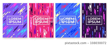 Color geometric shapes covers. Abstract geometry elements, colorful contemporary trendy posters. Decorative graphic design racy vector banners 108030072