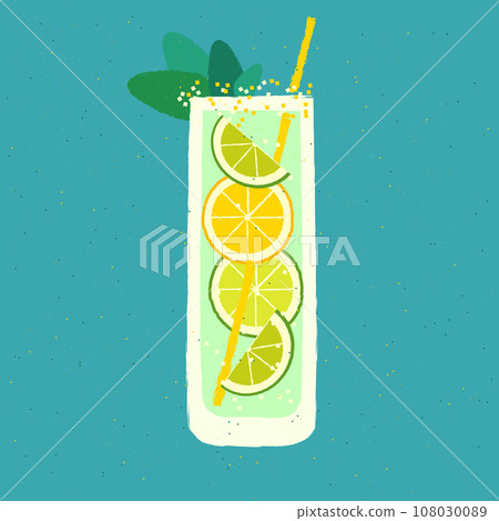 Mocktail with lime and lemon. Vector illustration with beverage citrus tropical cocktail 108030089