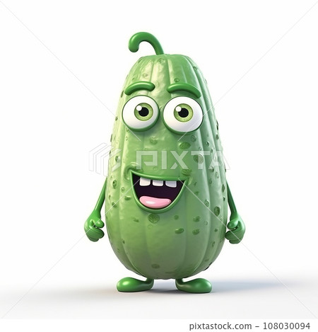 Cucumber, funny cute cartoon 3d illustration on white background, creative avatar 108030094