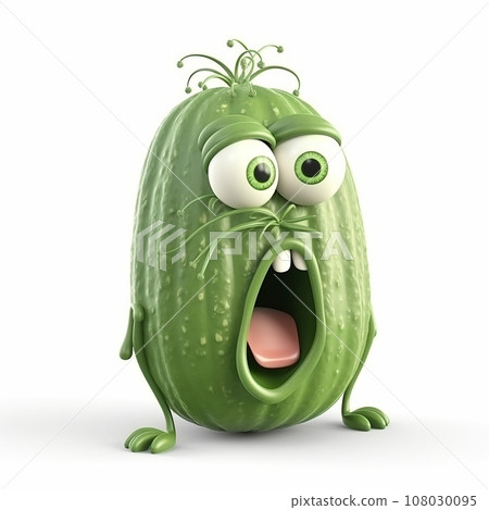 Cucumber, funny cute cartoon 3d illustration on white background, creative avatar 108030095