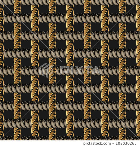 Seamless pattern with loose interwoven ropes. Mat, rug with traditional plain weave. Burlap weave. Vintage style. Not AI 108030263