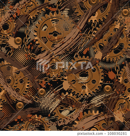 Grunge brown camouflage pattern with gears 108030281