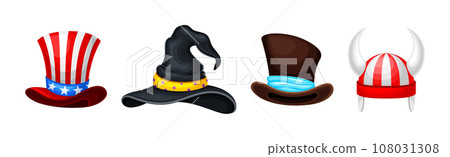 Funky Headwear as Party Costume Accessory Vector Set 108031308