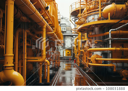 Pipeline, storage tanks and pipe rack of petroleum, chemical, hydrogen or ammonia industrial plant. Industrial zone Close up Pipeline, storage tanks and pipe rack of petroleum, chemical, hydrogen or ammonia industrial plant. Industrial zone Close up 108031888